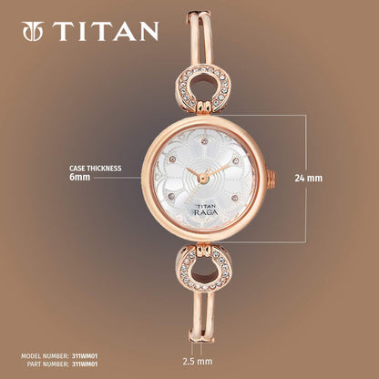 Titan Stainless Steel Raga Analog Silver Dial Women's Watch Nm311Wm01/Nn311Wm01/Np311Wm01, Band Color:Rose Gold 