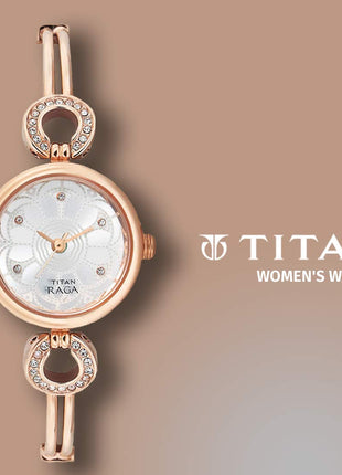 Titan Stainless Steel Raga Analog Silver Dial Women's Watch Nm311Wm01/Nn311Wm01/Np311Wm01, Band Color:Rose Gold 