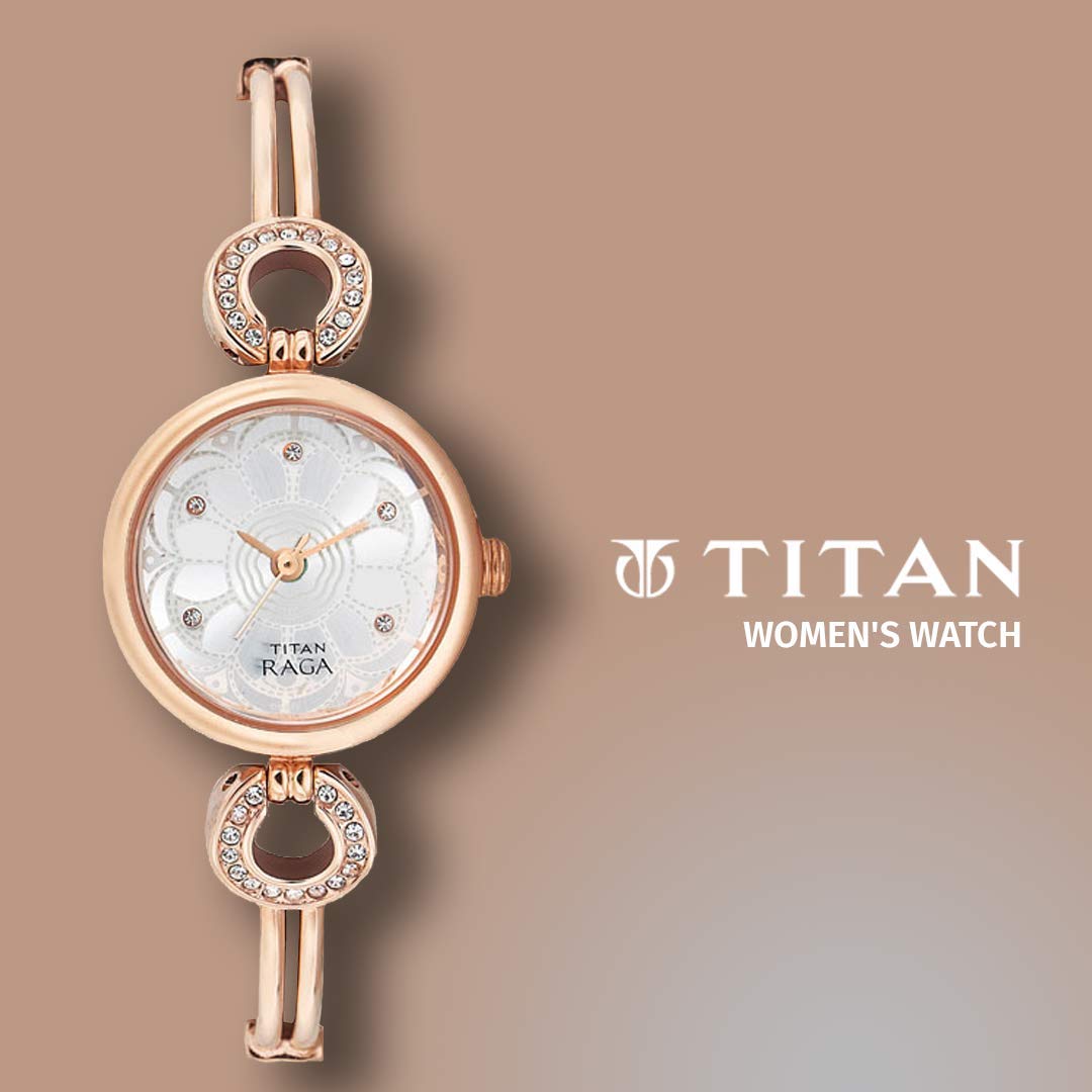 Titan Stainless Steel Raga Analog Silver Dial Women's Watch Nm311Wm01/Nn311Wm01/Np311Wm01, Band Color:Rose Gold 