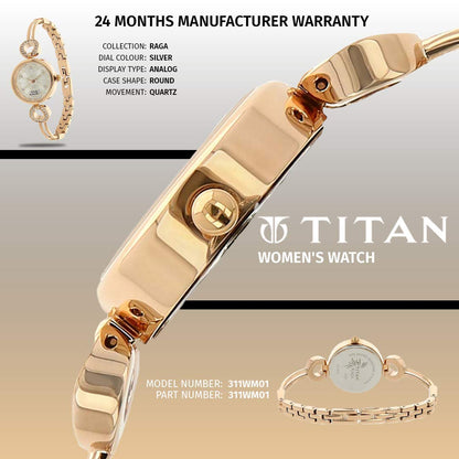 Titan Stainless Steel Raga Analog Silver Dial Women's Watch Nm311Wm01/Nn311Wm01/Np311Wm01, Band Color:Rose Gold 