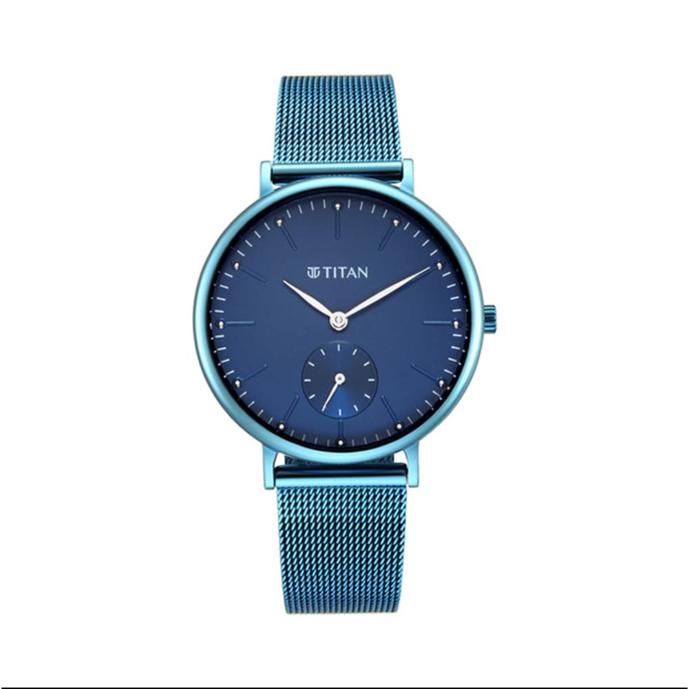 Titan Women Metal Analog Blue Dial Watch-95142Qm01/Np95142Qm01, Band Color-Blue 