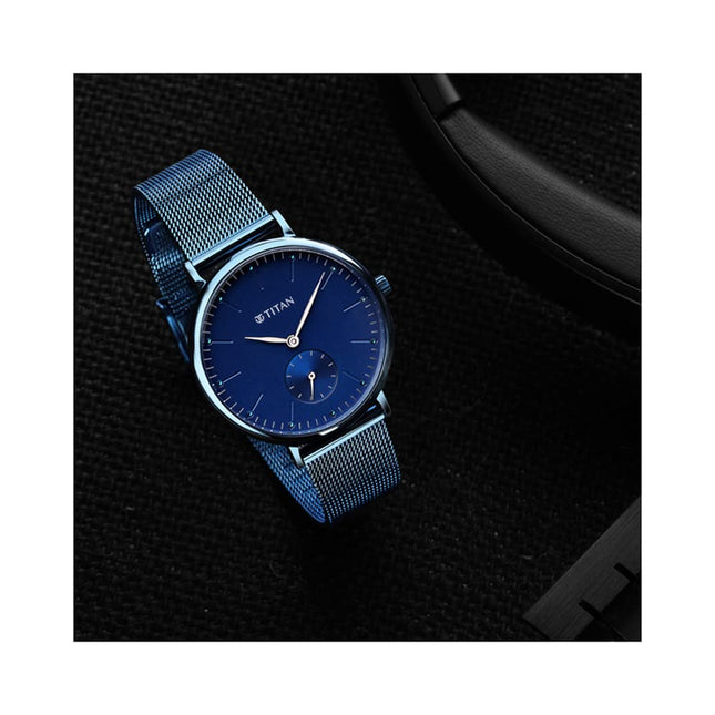 Titan Women Metal Analog Blue Dial Watch-95142Qm01/Np95142Qm01, Band Color-Blue 