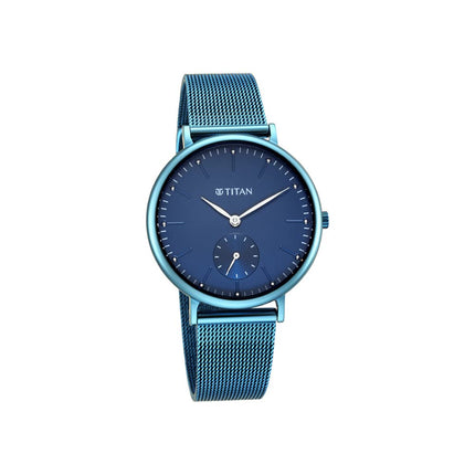 Titan Women Metal Analog Blue Dial Watch-95142Qm01/Np95142Qm01, Band Color-Blue 