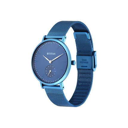 Titan Women Metal Analog Blue Dial Watch-95142Qm01/Np95142Qm01, Band Color-Blue 