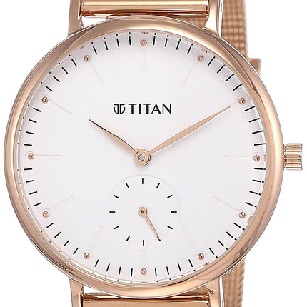 Titan Women Metal Analog White Dial Watch-95142Wm01/Np95142Wm01, Band Color-Rose Gold 
