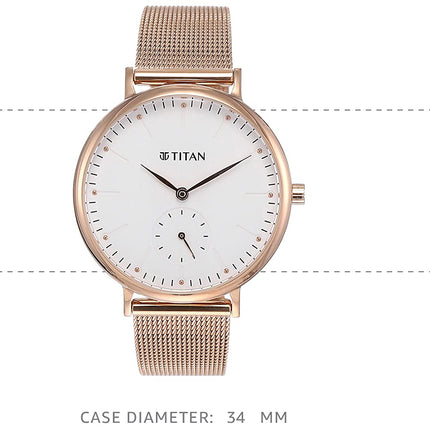 Titan Women Metal Analog White Dial Watch-95142Wm01/Np95142Wm01, Band Color-Rose Gold 