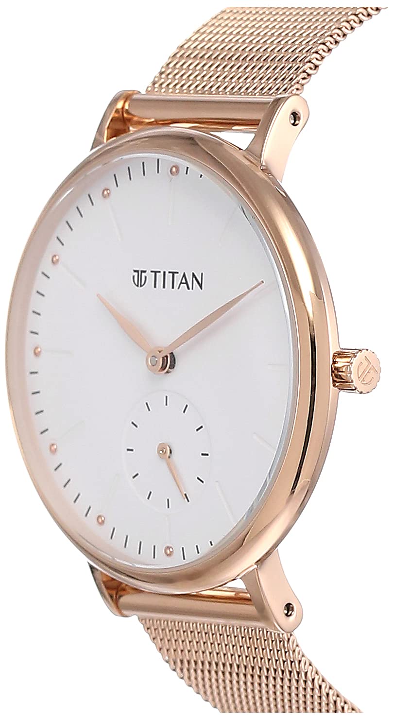 Titan Women Metal Analog White Dial Watch-95142Wm01/Np95142Wm01, Band Color-Rose Gold 