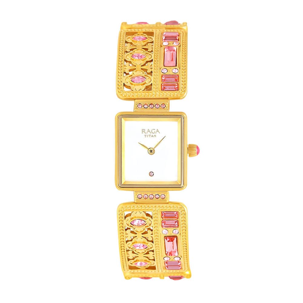 Titan Women's Analog Mother Of Pearl Dial Gold Band Metal Watch 