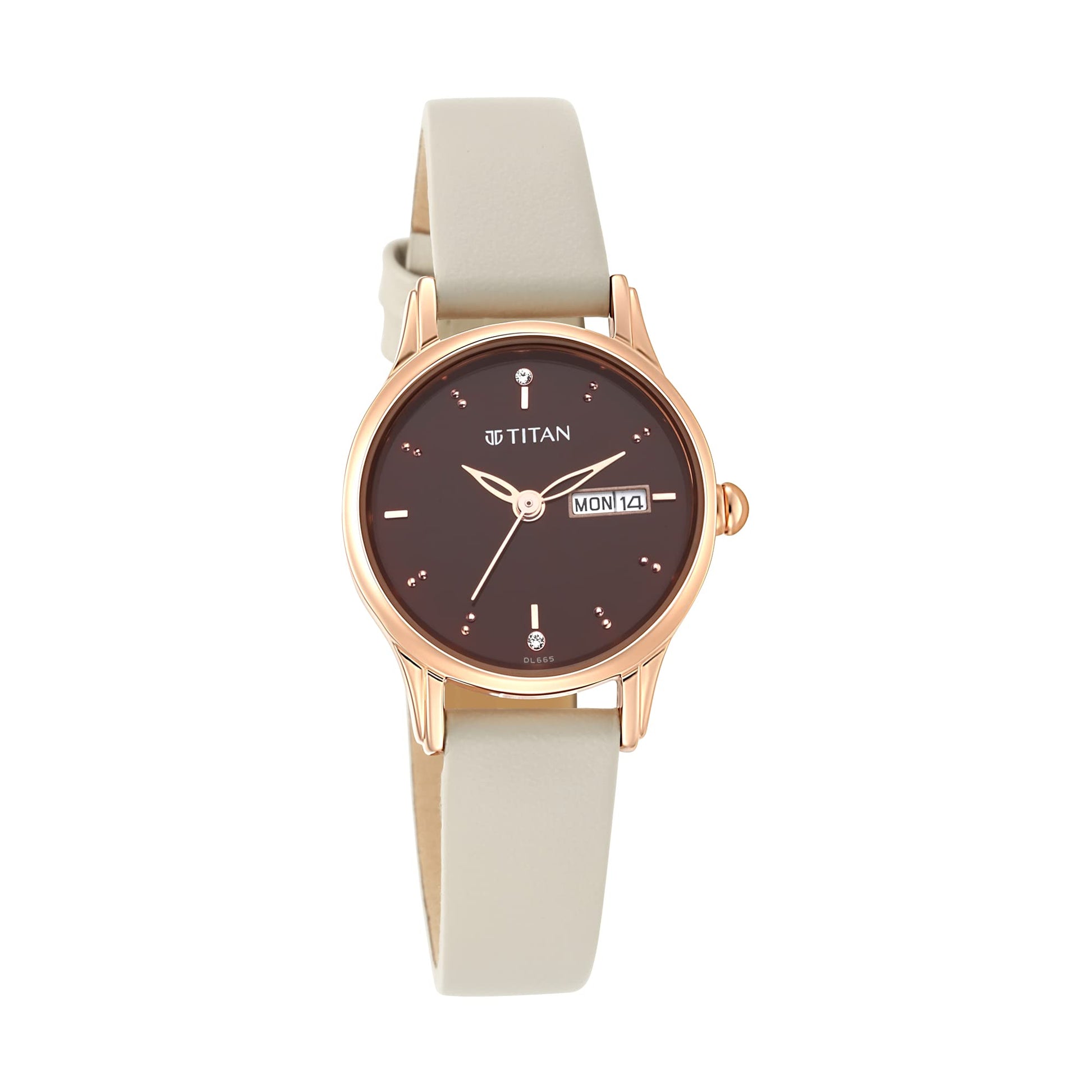 Titan Women's Lagan Chic: Studded Brown Dial Leather Analog Watch with & Elegant Hands-2656WL01 