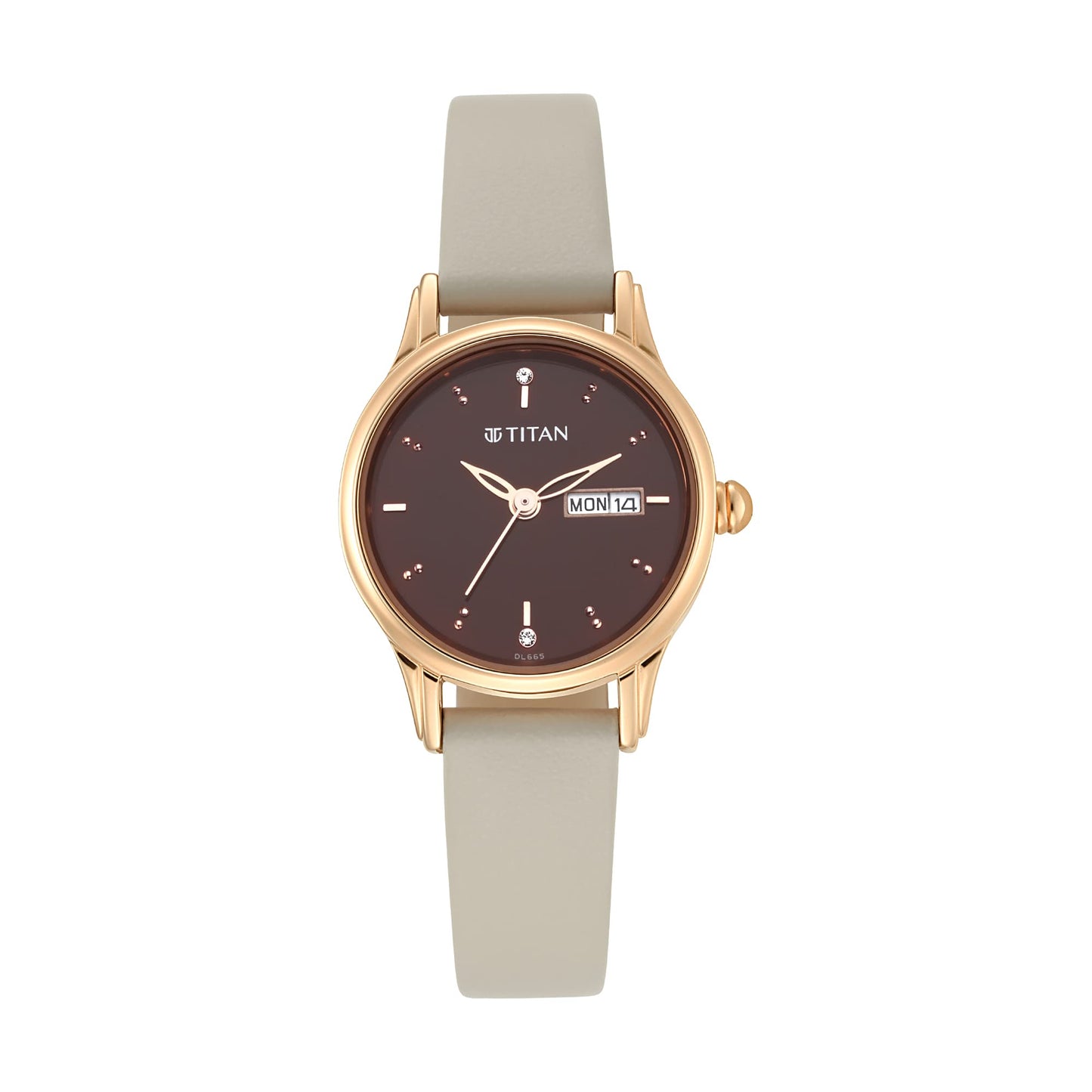 Titan Women's Lagan Chic: Studded Brown Dial Leather Analog Watch with & Elegant Hands-2656WL01 