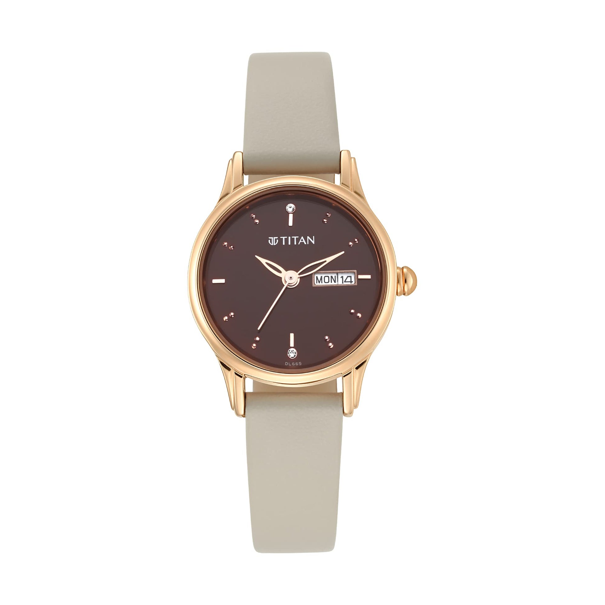 Titan Women's Lagan Chic: Studded Brown Dial Leather Analog Watch with & Elegant Hands-2656WL01 