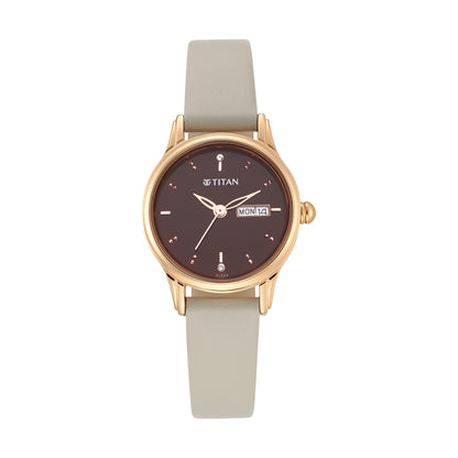 Titan Women's Lagan Chic: Studded Brown Dial Leather Analog Watch with & Elegant Hands-2656WL01 