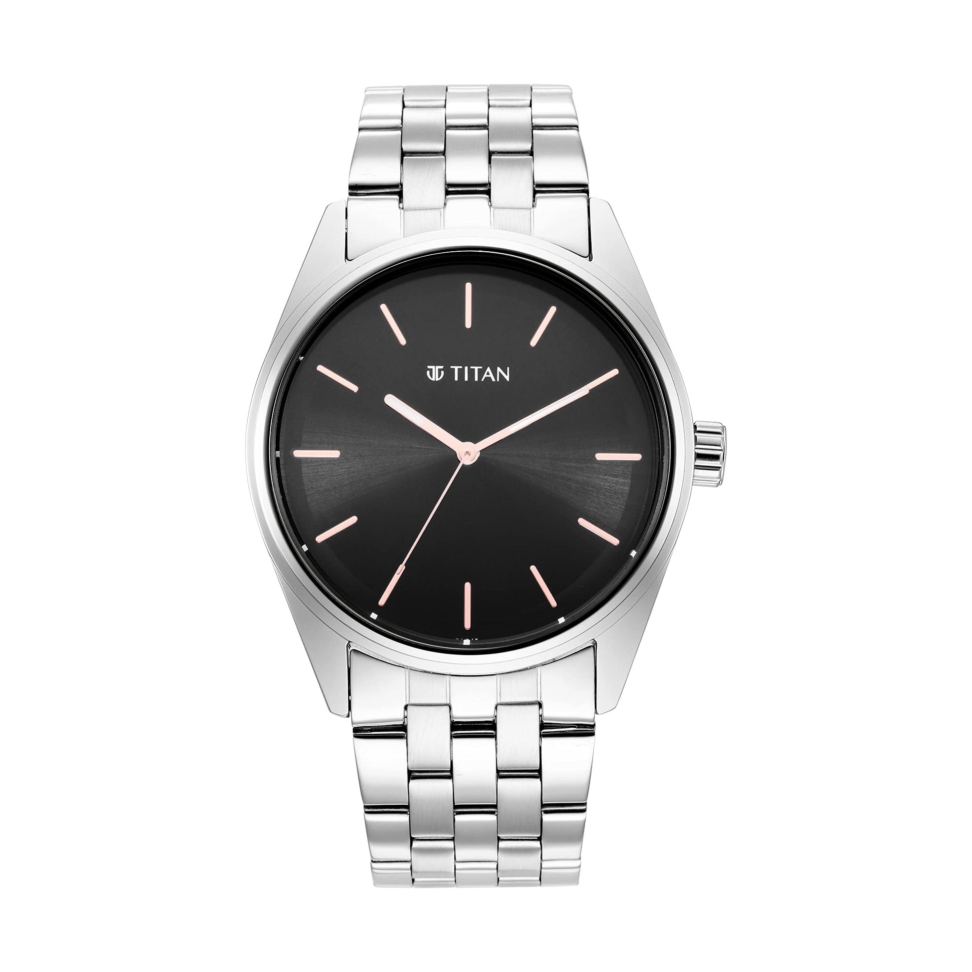 Titan Workwear Quartz Analog Black Dial Silver Stainless Steel Strap Watch for Men - NT1866SM01 