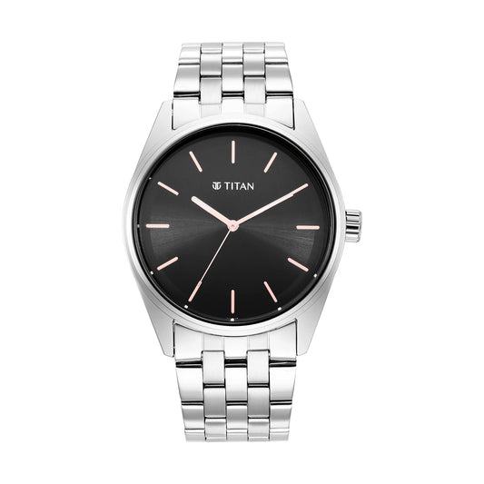 Titan Workwear Quartz Analog Black Dial Silver Stainless Steel Strap Watch for Men - NT1866SM01 