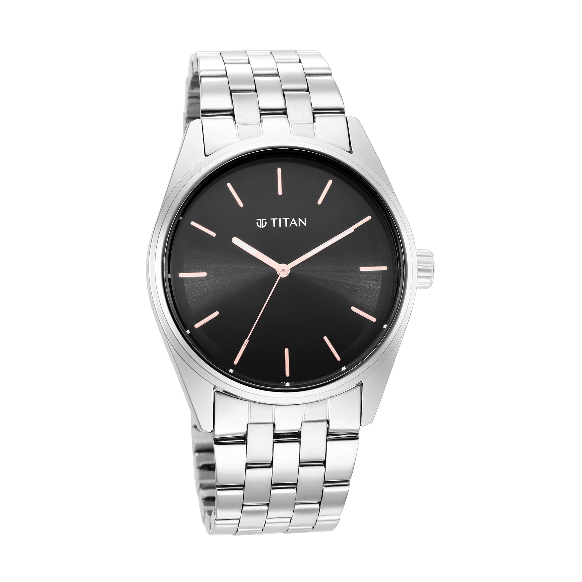 Titan Workwear Quartz Analog Black Dial Silver Stainless Steel Strap Watch for Men - NT1866SM01 