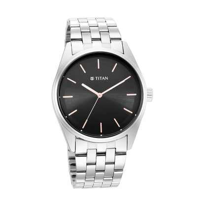Titan Workwear Quartz Analog Black Dial Silver Stainless Steel Strap Watch for Men - NT1866SM01 