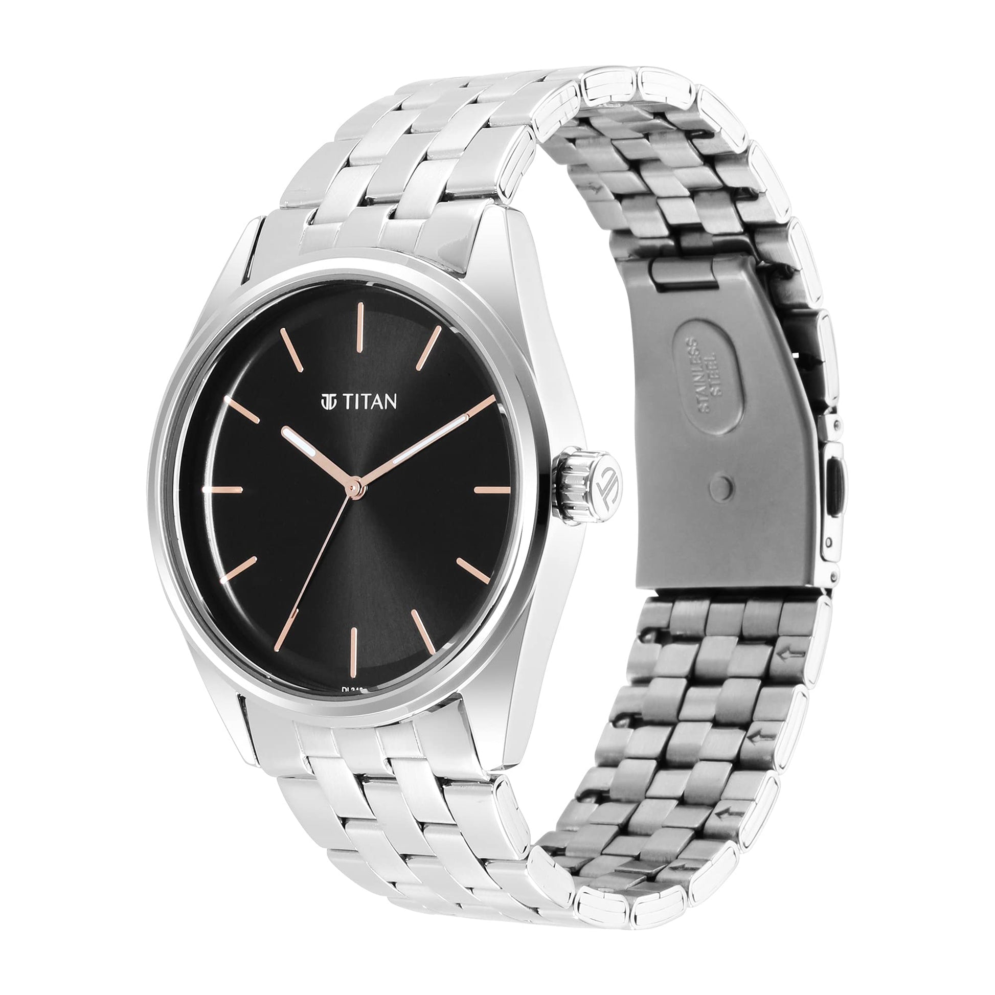 Titan Workwear Quartz Analog Black Dial Silver Stainless Steel Strap Watch for Men - NT1866SM01 
