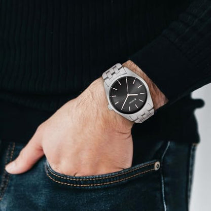 Titan Workwear Quartz Analog Black Dial Silver Stainless Steel Strap Watch for Men - NT1866SM01 