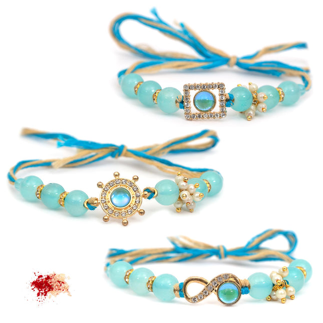 To The Nines Mens Rakhi For Brother - Pack Of 3 Rakhi With Tilak Material And Greeting Card 