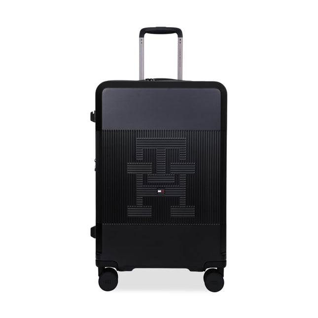 Tommy Hilfiger Mid-Size Luggage Patrick - Black | Check-in Trolley Bag with TSA Lock | 360° Spinner Wheels | Telescopic Handle |Hardshell Polycarbonate Suitcase |Water Resistance |74L Capacity |65cm 