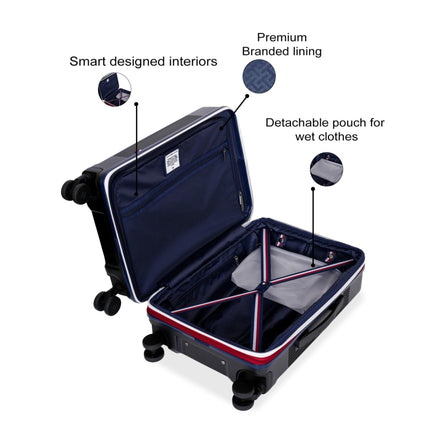 Tommy Hilfiger Mid-Size Luggage Patrick - Black | Check-in Trolley Bag with TSA Lock | 360° Spinner Wheels | Telescopic Handle |Hardshell Polycarbonate Suitcase |Water Resistance |74L Capacity |65cm 
