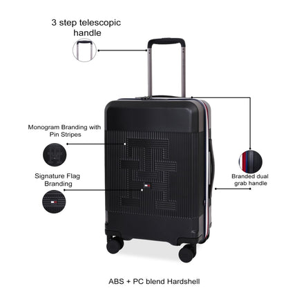 Tommy Hilfiger Mid-Size Luggage Patrick - Black | Check-in Trolley Bag with TSA Lock | 360° Spinner Wheels | Telescopic Handle |Hardshell Polycarbonate Suitcase |Water Resistance |74L Capacity |65cm 