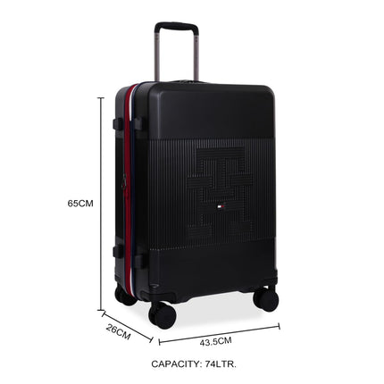 Tommy Hilfiger Mid-Size Luggage Patrick - Black | Check-in Trolley Bag with TSA Lock | 360° Spinner Wheels | Telescopic Handle |Hardshell Polycarbonate Suitcase |Water Resistance |74L Capacity |65cm 