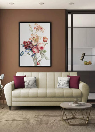 Torque - Bali Premium Fabric 3 Seater Sofa for Living Room (Beige) | Modern 3 Seater Sofa Set Couch with 2 Cushions for Bedroom Hall Festival Gift | 3 Year Warranty 