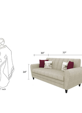 Torque - Bali Premium Fabric 3 Seater Sofa for Living Room (Beige) | Modern 3 Seater Sofa Set Couch with 2 Cushions for Bedroom Hall Festival Gift | 3 Year Warranty 