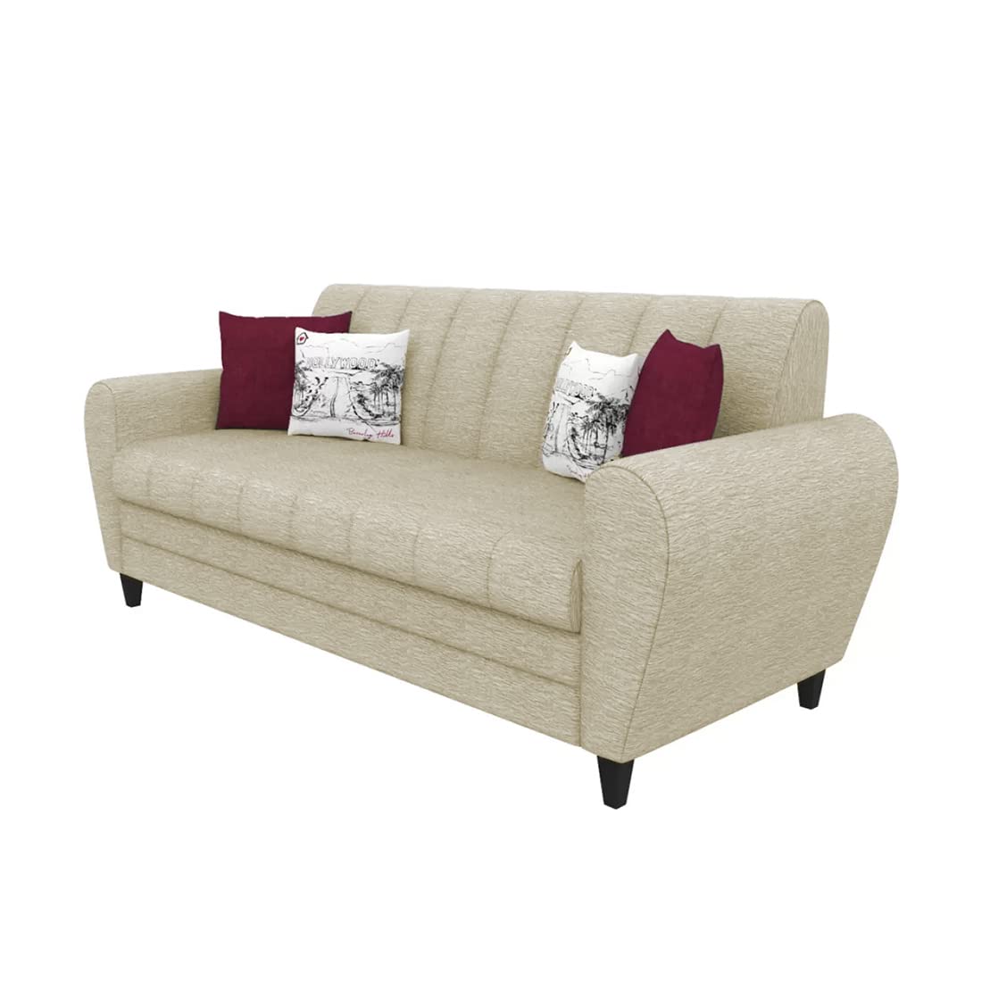 Torque - Bali Premium Fabric 3 Seater Sofa for Living Room (Beige) | Modern 3 Seater Sofa Set Couch with 2 Cushions for Bedroom Hall Festival Gift | 3 Year Warranty 