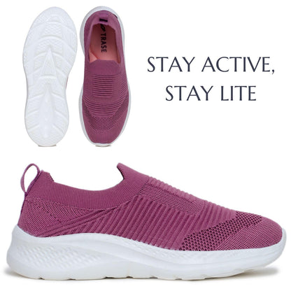 Trase Womens Slip On Shoes Pink Lightweight Breathable Knit Upper For Walking 
