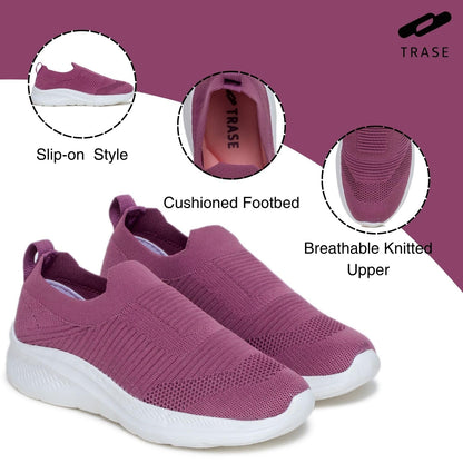 Trase Womens Slip On Shoes Pink Lightweight Breathable Knit Upper For Walking 