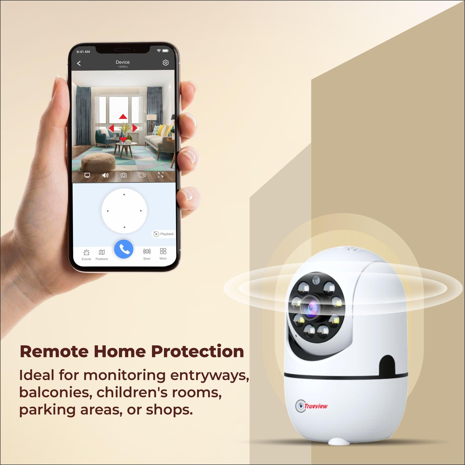 Trueview 2MP Smart CCTV Wi-fi Home Security Camera with Pan Tilt 360� View, 2 Way Talk, Cloud Monitor, Motion Detect, Supports SD Card Up to 256 GB, Night Vision (2MP Color Night Vision Smart Camera) 
