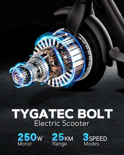 Tygatec Adult Bolt Evo Electric Scooter, Max Speed Upto 25 Km/H, Travel Distance Upto 25 Km, Easy Fold-N-Carry Design, Ultra-Lightweight Electric Scooter (Black) 