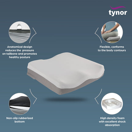 Tynor Coccyx Cushion Seat, for men & women, Foam Comfort for Tailbone Pain Relief, for Home, Office Chairs & Car Seats | Universal Size, 1 Unit (Grey) 