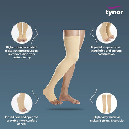 Tynor Compression Stocking Mid Thigh Classic, Beige, Medium, Pack of 2 