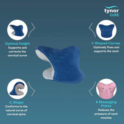 Tynor Neck Corrector & Relaxer, for men & women, Ergonomic Neck Support for Pain Relief & Relaxation, for Posture Alignment | Universal Size, 1 Unit (Blue) 