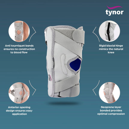 Tynor OA Knee Support (Neo) | Joint Support, Pain Relief for Men & Women | Comfortable & Durable, Right Leg Support, Pack of 1 (Grey, Medium) 