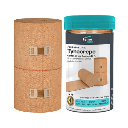 Tynor Tynocrepe cotton bandage, for Sports Injuries and First Aid | Versatile, Soft, and Stretchable | Pack of 1 (6cm x 4m, Beige) 