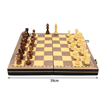 UJEAVETTE Toy Folding Wooden Chess Set 32 Cherkers Pieces for Kids and Adults Tournaments 39cm Other Games 