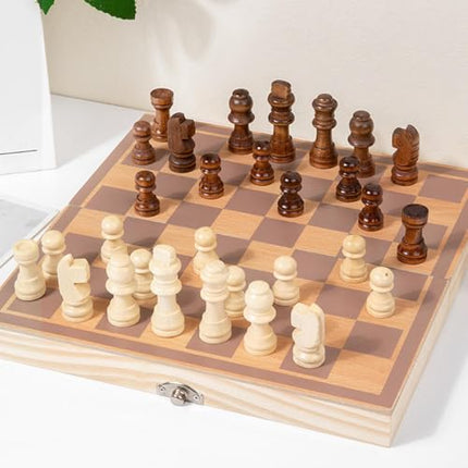 UJEAVETTE Toy Wooden Chess Set Foldable Travel Case Beginner Chess Set for Barbecue Adults Other Games 