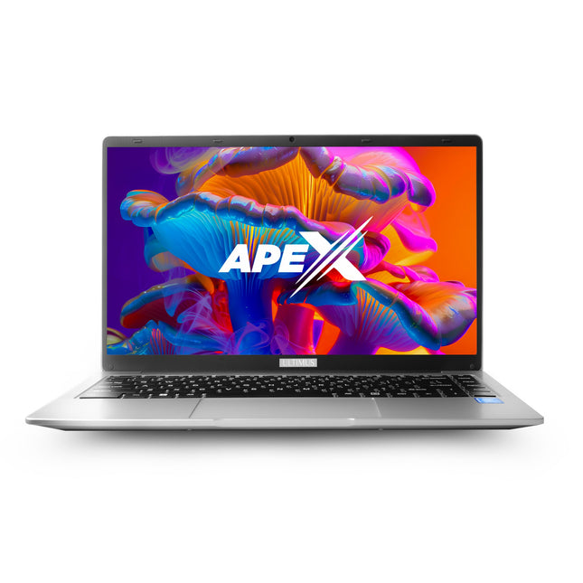 ULTIMUS APEX Laptop Intel Celeron Dual Core 8 GB LPDDR4 512 GB SSD Expandable~1TB 14.1 FHD IPS Laptop Anti-Glare Ultra Thin Bezel 180° Hinge 3.0x3 USB HDMI SD Card Slot Win 11 Home 1.25KG Silver 