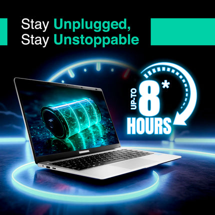 ULTIMUS APEX Laptop Intel Celeron Dual Core 8 GB LPDDR4 512 GB SSD Expandable~1TB 14.1 FHD IPS Laptop Anti-Glare Ultra Thin Bezel 180° Hinge 3.0x3 USB HDMI SD Card Slot Win 11 Home 1.25KG Silver 