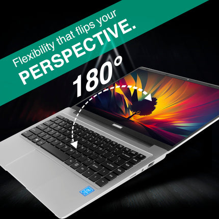 ULTIMUS APEX Laptop Intel Celeron Dual Core 8 GB LPDDR4 512 GB SSD Expandable~1TB 14.1 FHD IPS Laptop Anti-Glare Ultra Thin Bezel 180° Hinge 3.0x3 USB HDMI SD Card Slot Win 11 Home 1.25KG Silver 