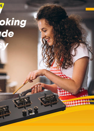 URBAN CHEF 3 Burner Gas Stove Glass Top Auto Ignition | 2 Year Warranty, ISI Certified | Stove 3 Burner, Gas Stove 3 Burners, Hob Top, Easy Grip Knobs, 7mm Thick Toughened Glass (Hob Top - Rose Gold) 