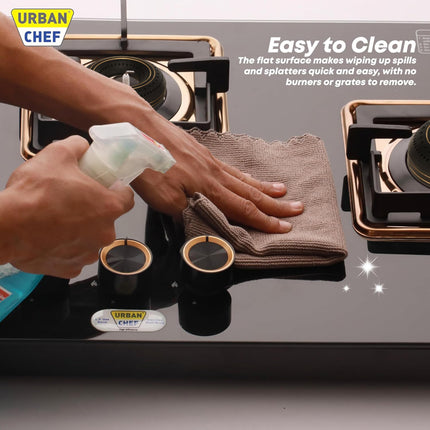 URBAN CHEF 3 Burner Gas Stove Glass Top Auto Ignition | 2 Year Warranty, ISI Certified | Stove 3 Burner, Gas Stove 3 Burners, Hob Top, Easy Grip Knobs, 7mm Thick Toughened Glass (Hob Top - Rose Gold) 