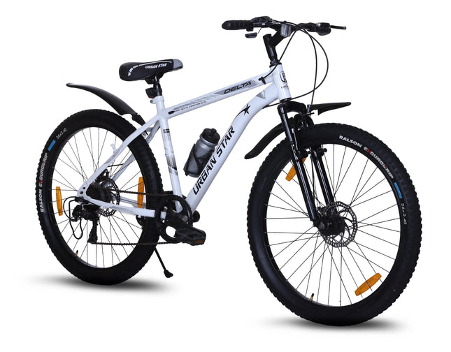 URBANSTAR Delta | 7 Speed | Dual DISC | Front Suspension | SEMI Fitted | for 13+ & Adults| 26 T Mountain Cycle-Multi Speed (7 Gear, White, Only Front Suspension) 