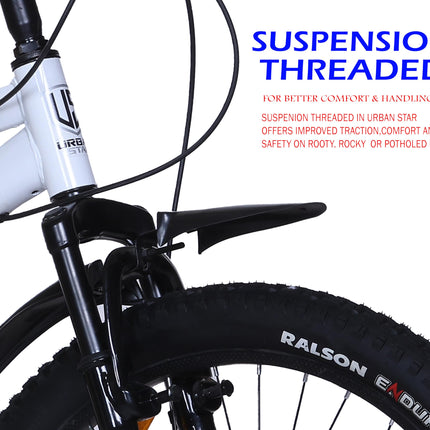 URBANSTAR Delta | 7 Speed | Dual DISC | Front Suspension | SEMI Fitted | for 13+ & Adults| 26 T Mountain Cycle-Multi Speed (7 Gear, White, Only Front Suspension) 
