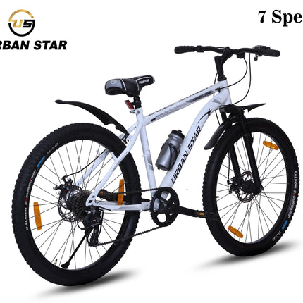 URBANSTAR Delta | 7 Speed | Dual DISC | Front Suspension | SEMI Fitted | for 13+ & Adults| 26 T Mountain Cycle-Multi Speed (7 Gear, White, Only Front Suspension) 