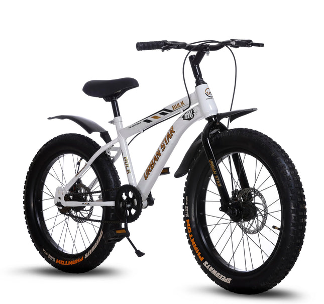 URBANSTAR Hulk | 20T BMX | Double DISC | Fat Tyres Semi Assembled | 20 T Fat Tyre Cycle (Single Speed, White) 